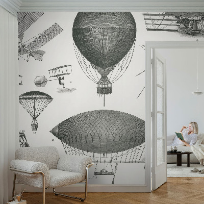 Peel and stick wall mural for living room featuring a history of aviation design