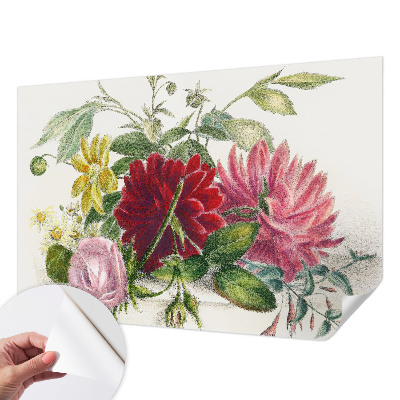 Peel and stick wall mural for bedroom with a flower bouquet design