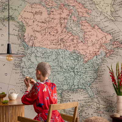 Peel and stick wall mural for kids' room with a historical map design