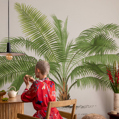 Baby room wall mural with a shiny palm tree design