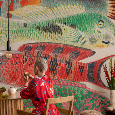 Peel and stick wall mural featuring an exotic fish design