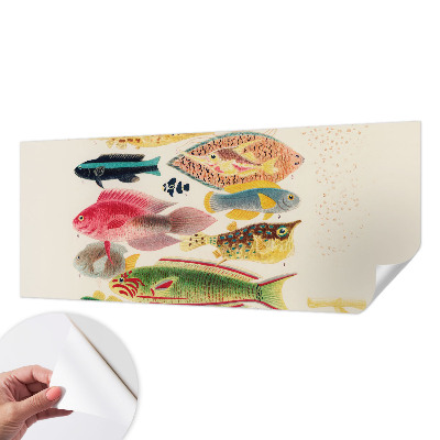 Self-adhesive wall mural with a colorful fish design