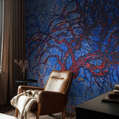 Peel and stick wall mural for bedroom with a flame tree design