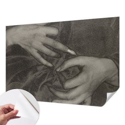 Removable wall mural with a hands motif made from a soft, removable material