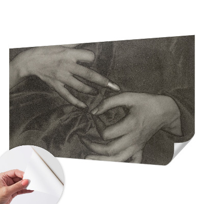 Removable wall mural with a hands motif made from a soft, removable material