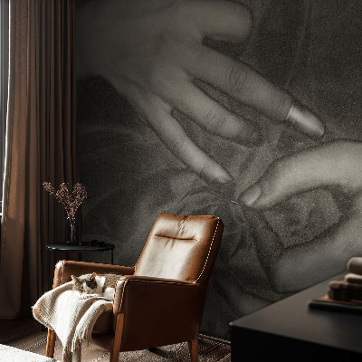 Removable wall mural with a hands motif made from a soft, removable material