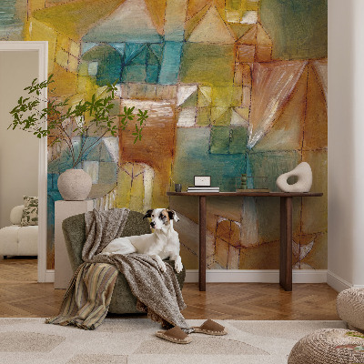 Nursery wall mural with a geometric structures design