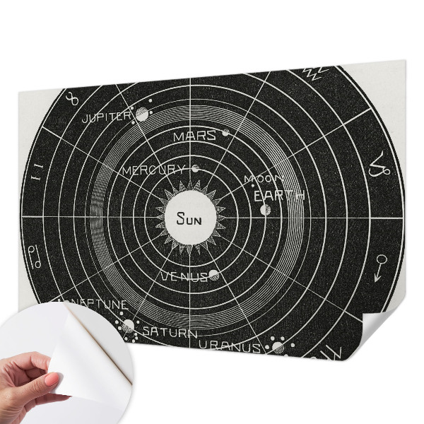 Baby room wall mural with a cosmic diagram motif