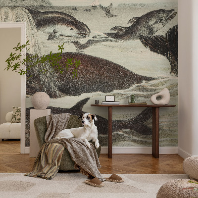 Self-adhesive wall mural featuring sea creatures