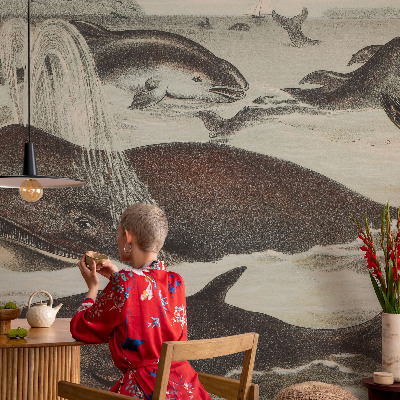 Self-adhesive wall mural featuring sea creatures