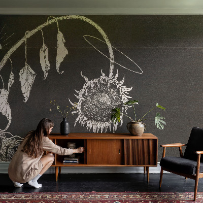 Removable wall mural with a nostalgic sunflower design