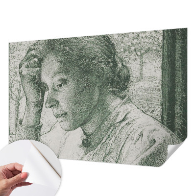 Stick-on wall mural featuring a reflective woman