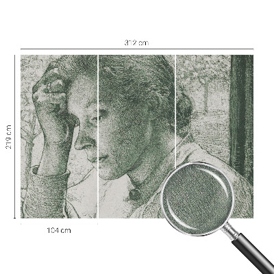 Stick-on wall mural featuring a reflective woman