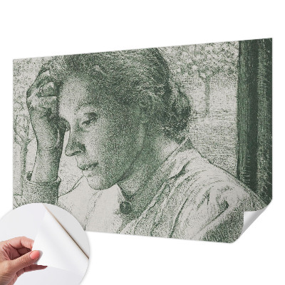 Stick-on wall mural featuring a reflective woman