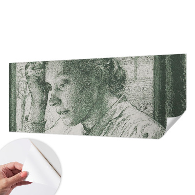 Stick-on wall mural featuring a reflective woman