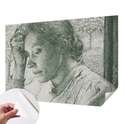 Stick-on wall mural featuring a reflective woman