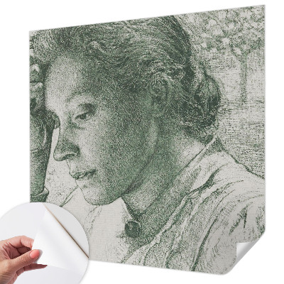 Stick-on wall mural featuring a reflective woman