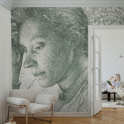 Stick-on wall mural featuring a reflective woman