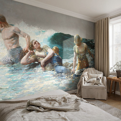 Removable wall mural wallpaper with a naval combat design