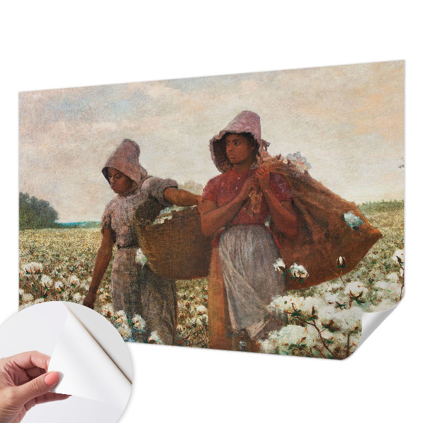 Peel and stick wall mural for living room with a design showing a person working in a field