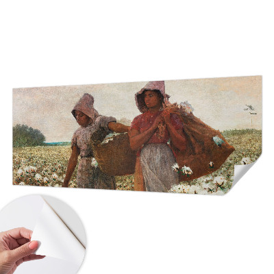 Peel and stick wall mural for living room with a design showing a person working in a field