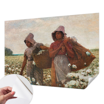 Peel and stick wall mural for living room with a design showing a person working in a field