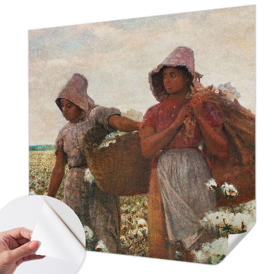 Peel and stick wall mural for living room with a design showing a person working in a field