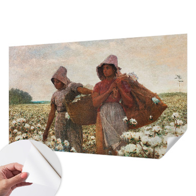 Peel and stick wall mural for living room with a design showing a person working in a field