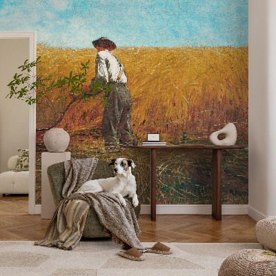 Peel and stick wall mural for bedroom with a 'Harvest in the Sun' design