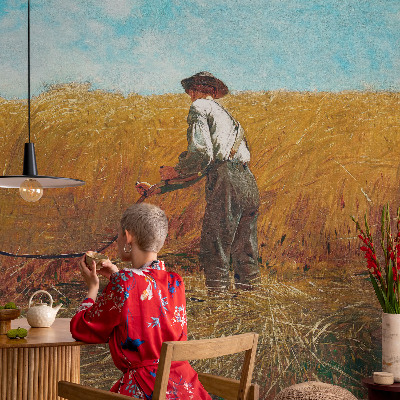 Peel and stick wall mural for bedroom with a 'Harvest in the Sun' design