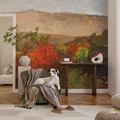 Peel and stick wall mural for kids' room with an autumn panorama motif