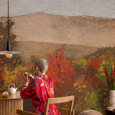 Peel and stick wall mural for kids' room with an autumn panorama motif