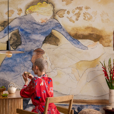 Children's wall mural featuring a feminine peace design
