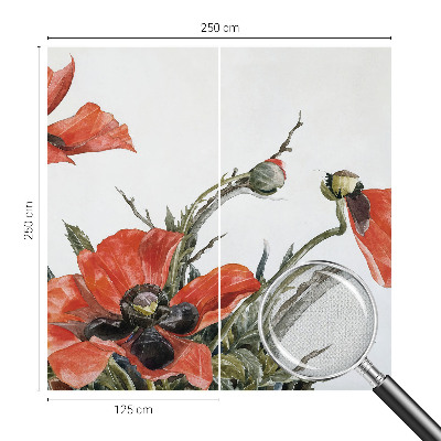 Peel and stick wall mural with red poppies