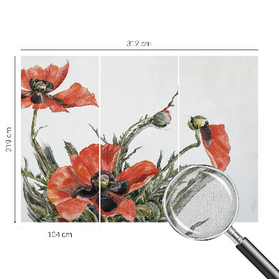 Peel and stick wall mural with red poppies