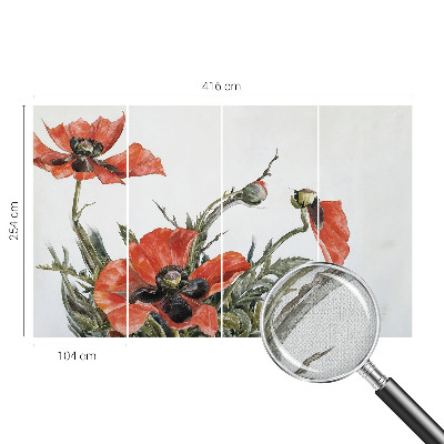 Peel and stick wall mural with red poppies