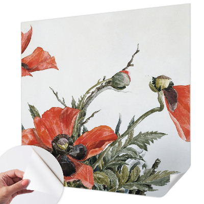 Peel and stick wall mural with red poppies