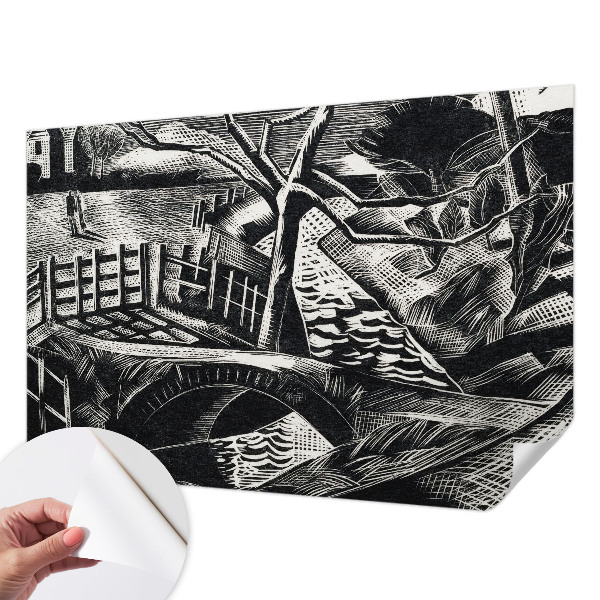 Self-adhesive wall mural with an architectural landscape design