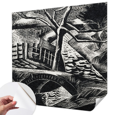 Self-adhesive wall mural with an architectural landscape design