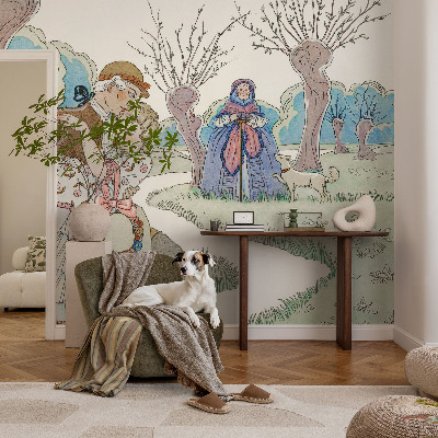 Stick-on wall mural featuring a romantic scene
