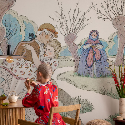 Stick-on wall mural featuring a romantic scene
