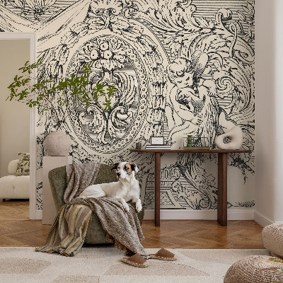 Removable wall mural with an ornate decorative pattern