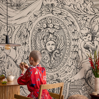 Removable wall mural with an ornate decorative pattern