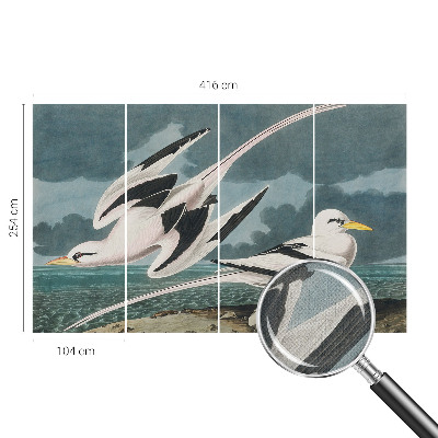 Removable wall mural wallpaper with a birds-by-the-sea motif
