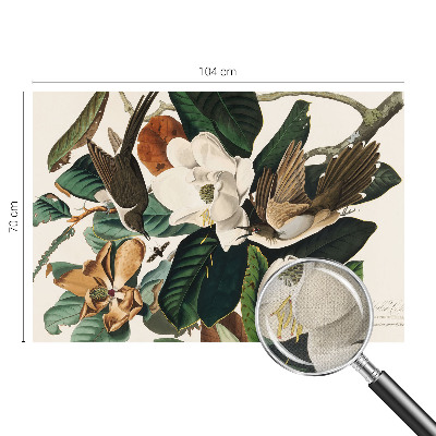 Peel and stick wall mural for bedroom with a birds and magnolias design