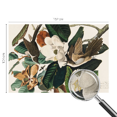 Peel and stick wall mural for bedroom with a birds and magnolias design