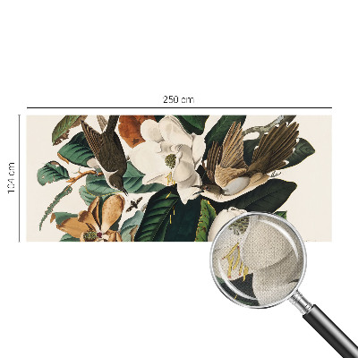 Peel and stick wall mural for bedroom with a birds and magnolias design