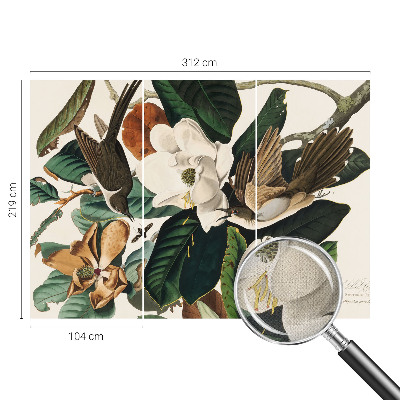 Peel and stick wall mural for bedroom with a birds and magnolias design