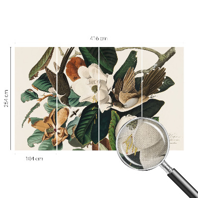Peel and stick wall mural for bedroom with a birds and magnolias design