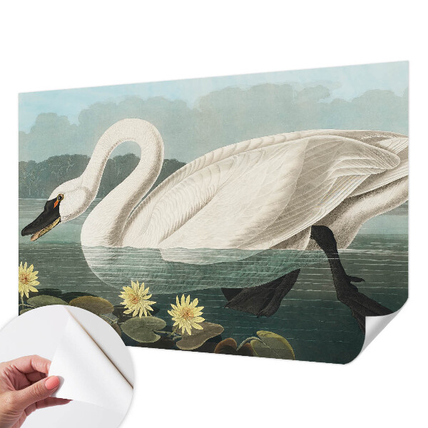 Peel and stick wall mural for kids' room with a swan and water lilies motif